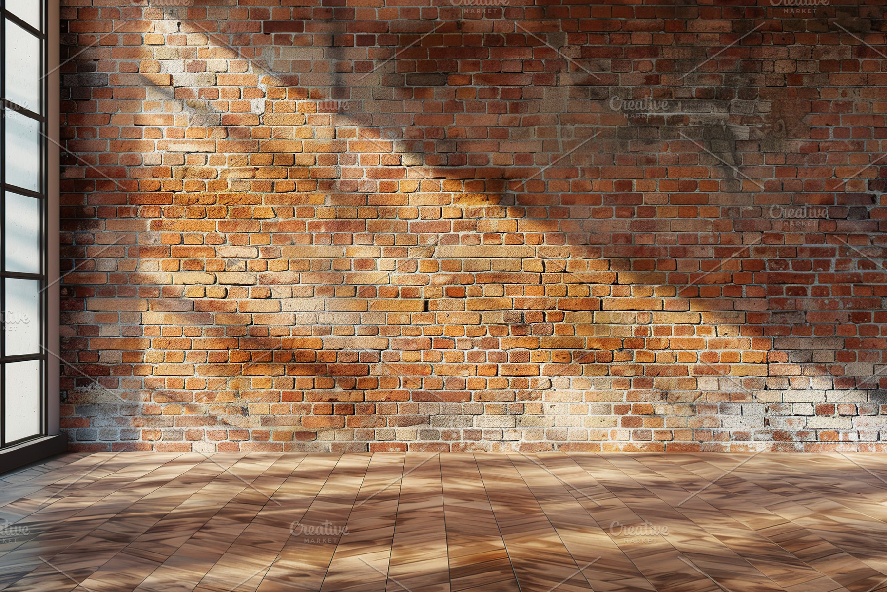 Wooden floor with brown wall in room with sunlight through the window, a Background Photo by AlyaAnd