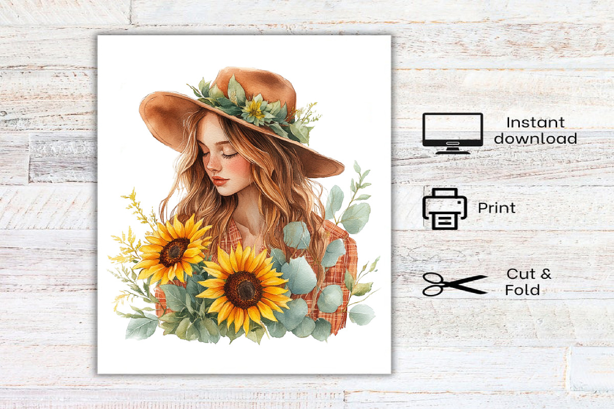 Girls with Fall Flowers Clipart PNG, a Seasonal Illustration by Canvas Craft (Photo 7 of 7)