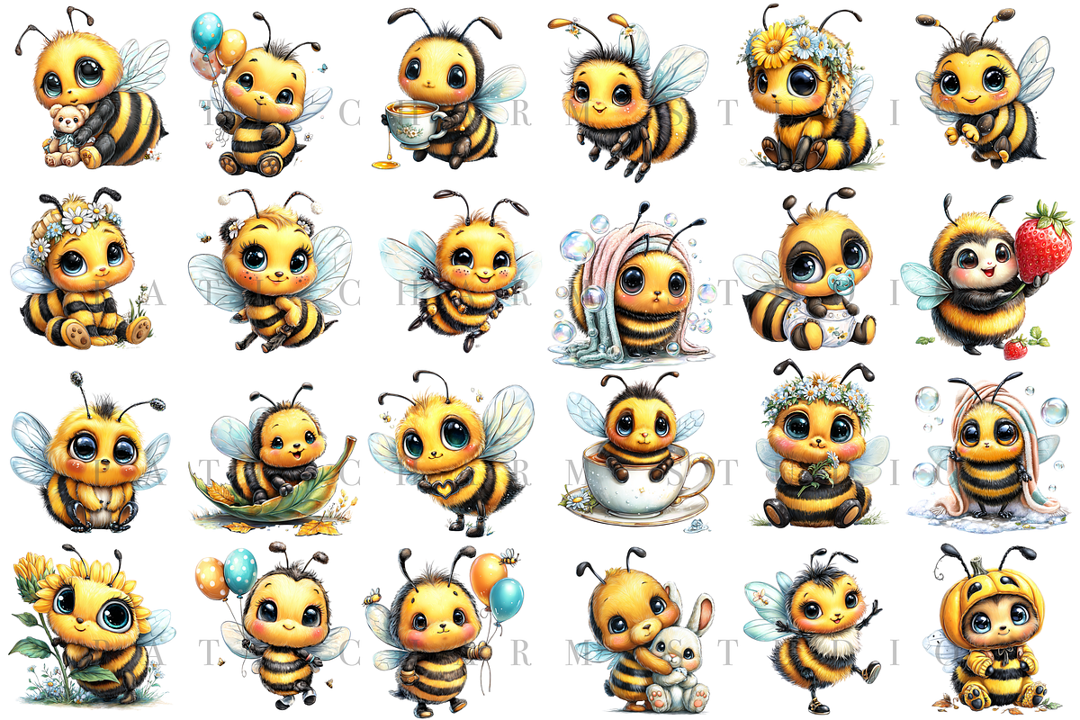 100 Cute Baby Bee PNG Cliparts, an Animal Illustration by Pati Charm Studio (Photo 2 of 9)