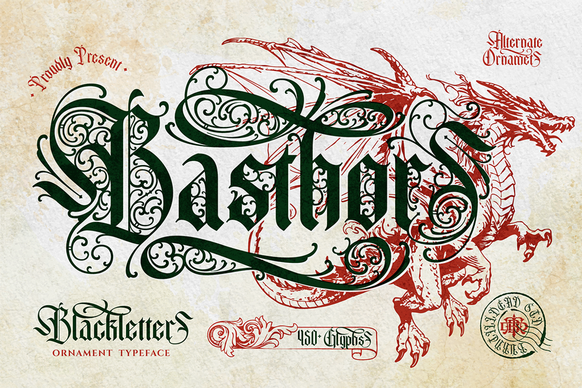 Basthor, a Blackletter Font by Burntilldead (Photo 1 of 12)