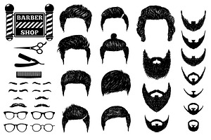 A Set Of Hairstyles And Beards