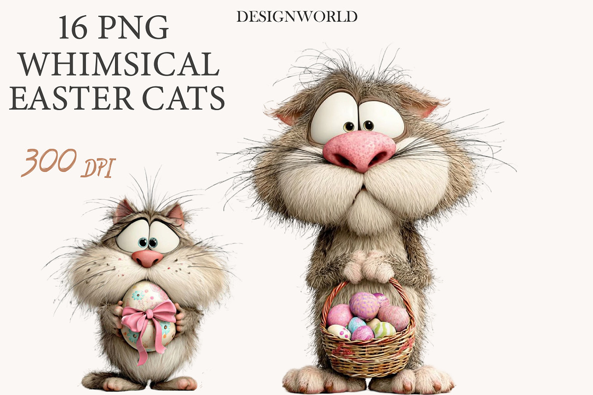 Whimsical Easter Cats clipart, an Illustration by Designworld (Photo 1 of 9)