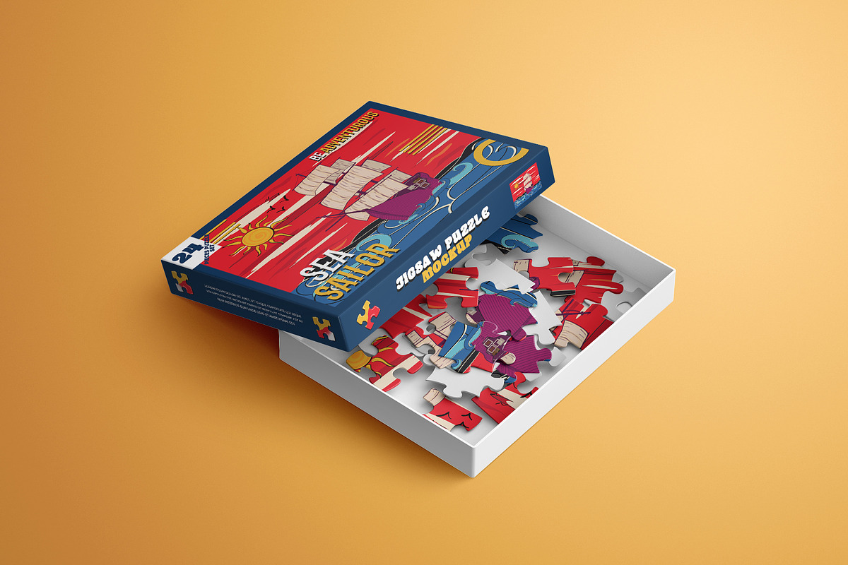 Jigsaw Puzzle Board with Box Mockup, a Packaging Mockup by Sheikhadesign (Photo 7 of 12)