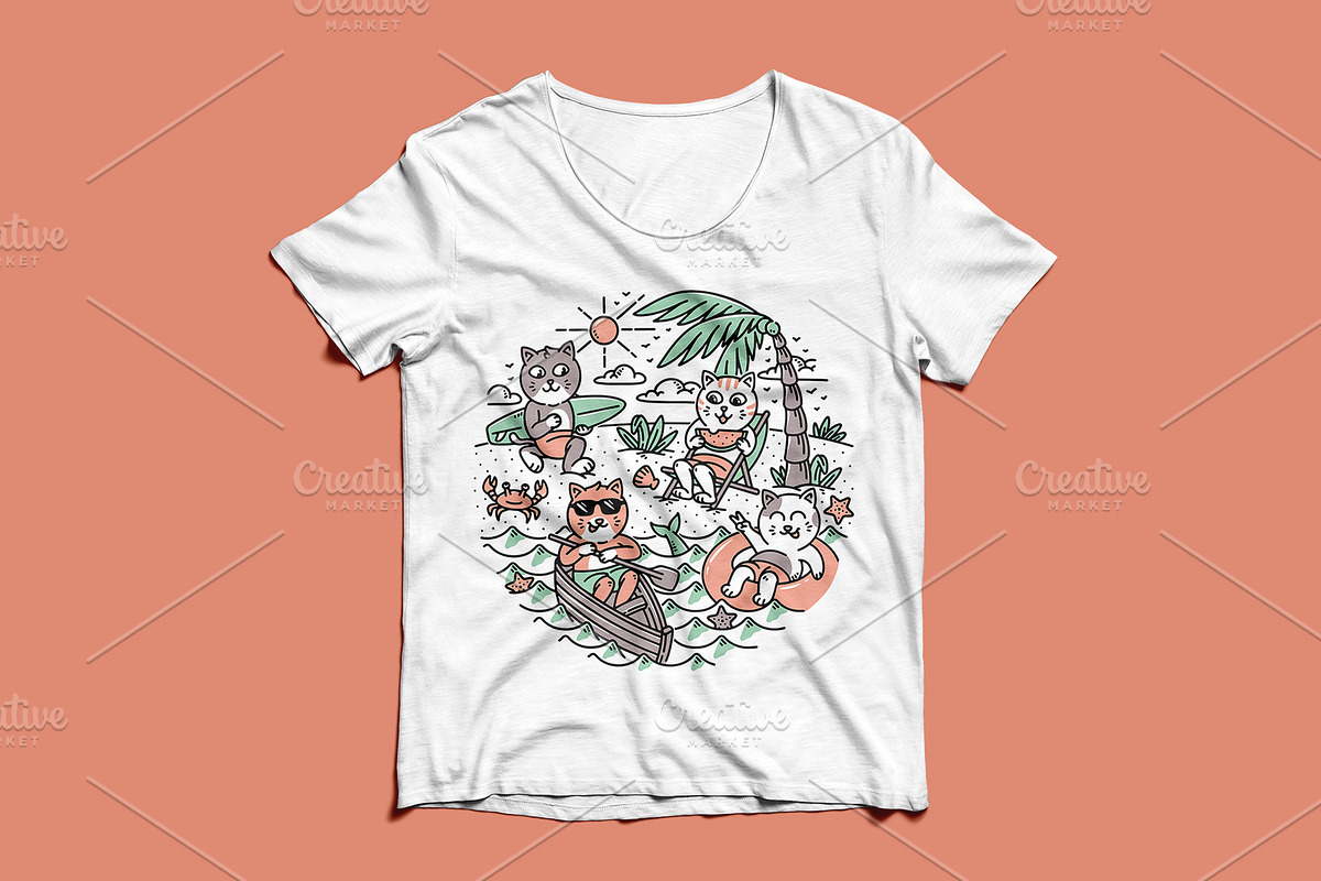 cute cats on the beach 2, an Animal Illustration by gunaonedesign (Photo 3 of 4)