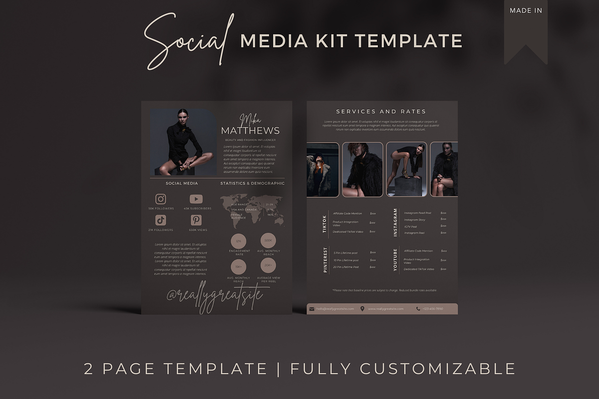 2 Page Media Kit Template Dark Brown, a Presentation Template by CoCreatorDesigns (Photo 1 of 7)