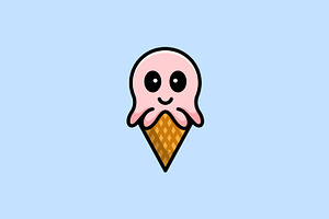 Cute Monster Face Ice Cream Vector