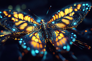 A digitally rendered butterfly with glowing orange and blue patterns, set again, an Animal Photo by Textures & Backgrounds