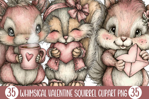 Whimsical Valentine Squirrel Clipart, an Illustration by Designking