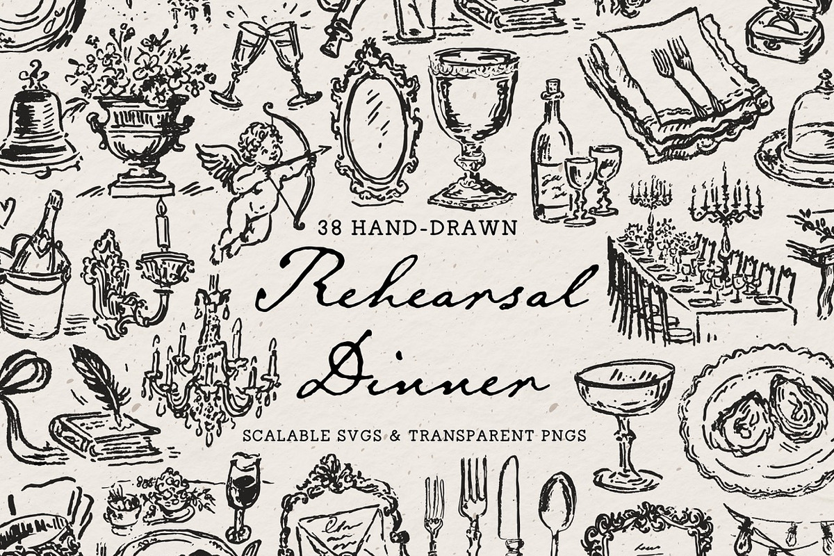 Wedding Rehearsal Dinner Clipart Set, an Object Illustration by The October Creative (Photo 1 of 13)