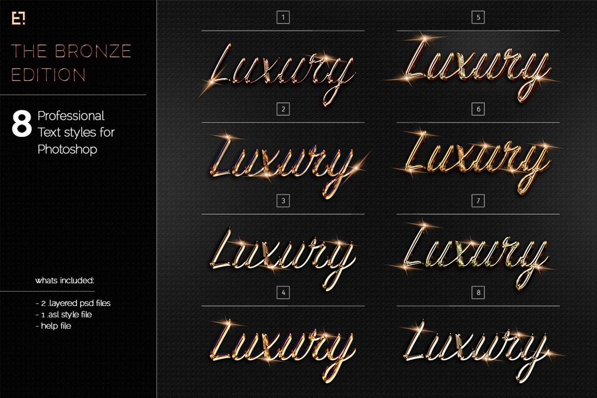 Bronze Photoshop Layer Styles, a Layer Style Add-On by Egotype (Photo 1 of 4)