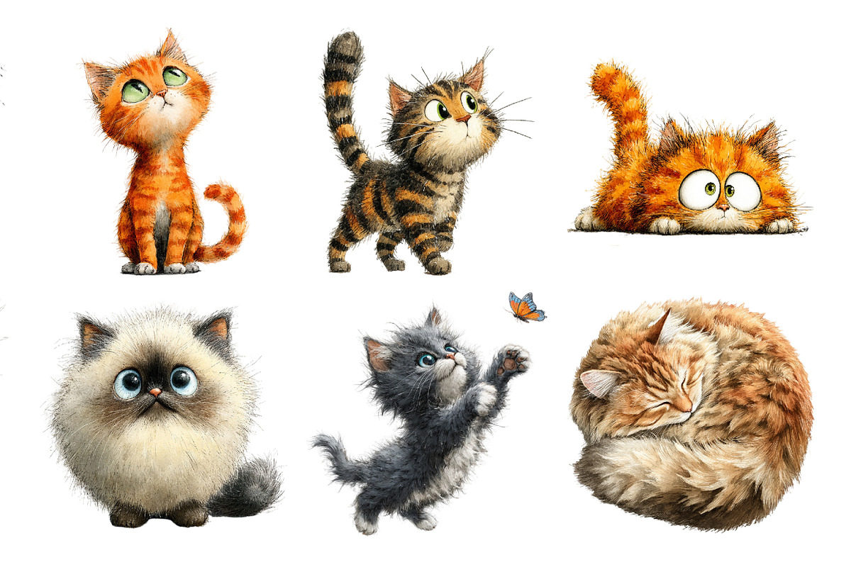 Whimsical Funny Cat PNG Bundle, an Animal Illustration by Creative Art (Photo 2 of 5)