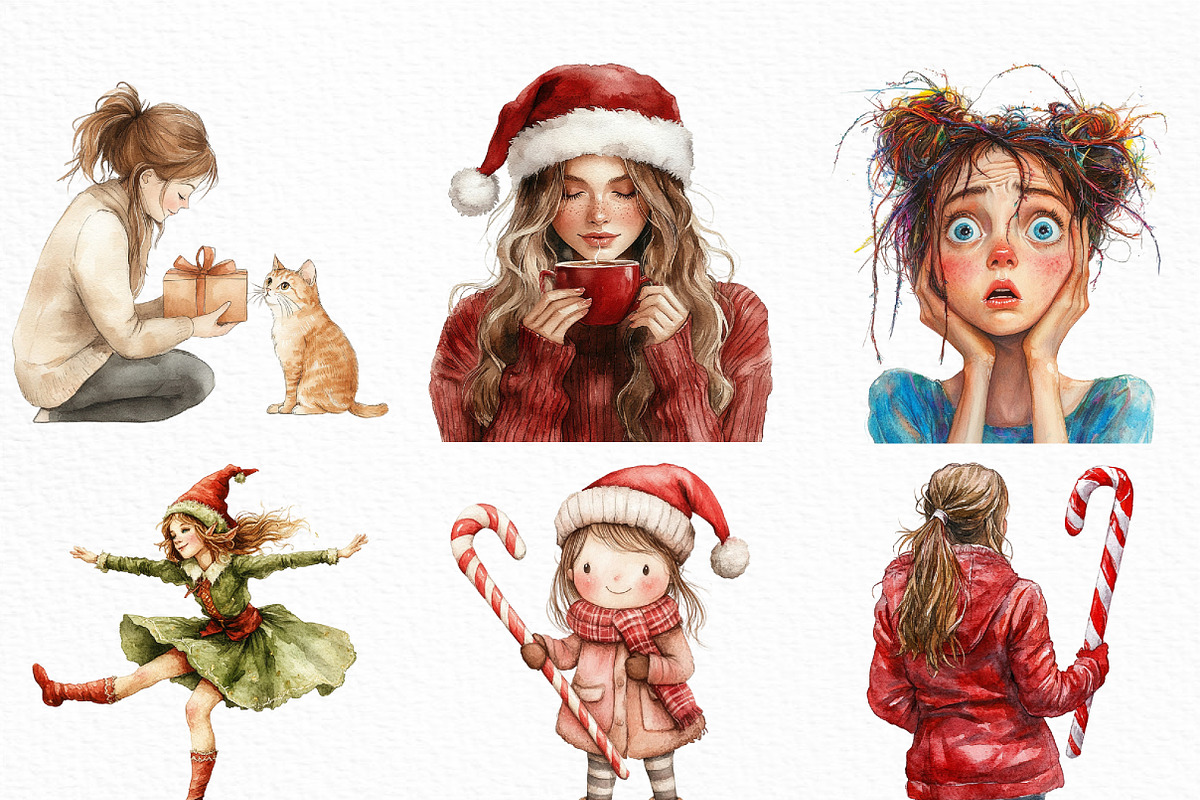 Christmas Funny Skinny Girl Clipart, an Illustration by Craft Nest (Photo 2 of 6)