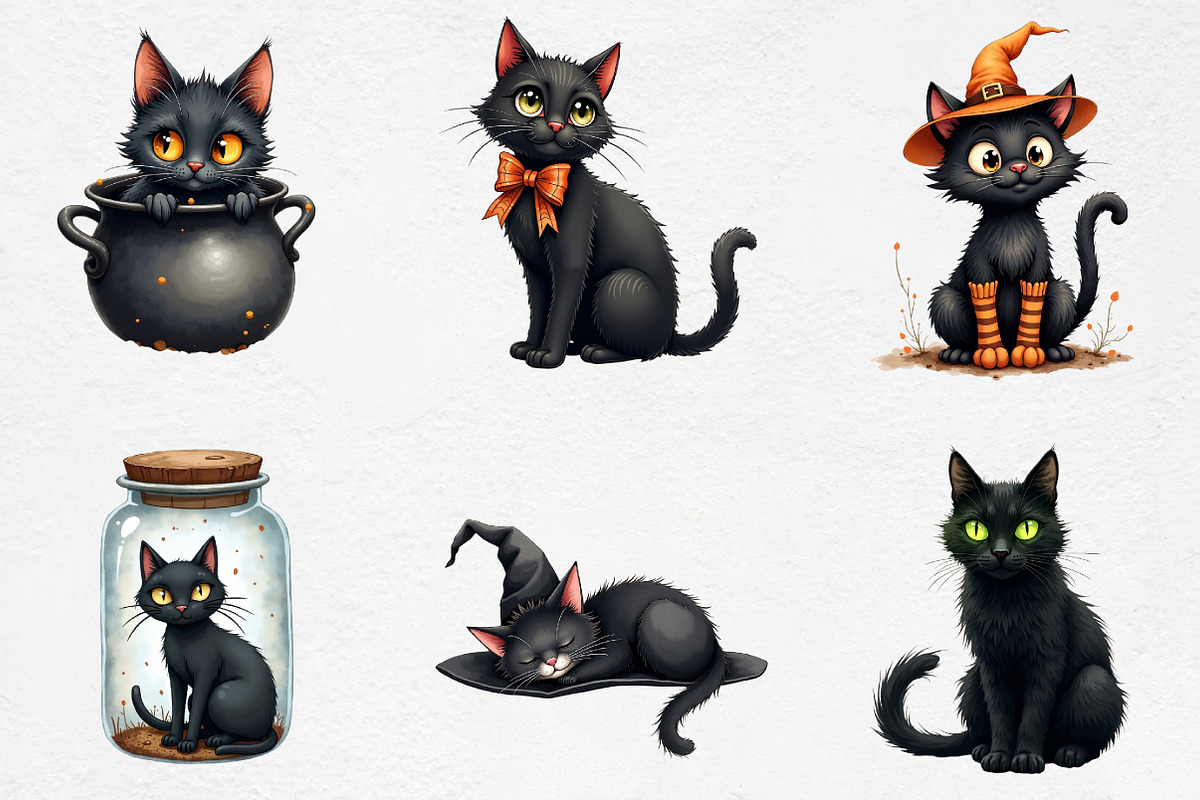 Halloween Black Cat Clipart PNG, an Illustration by CrexoraLab (Photo 2 of 5)