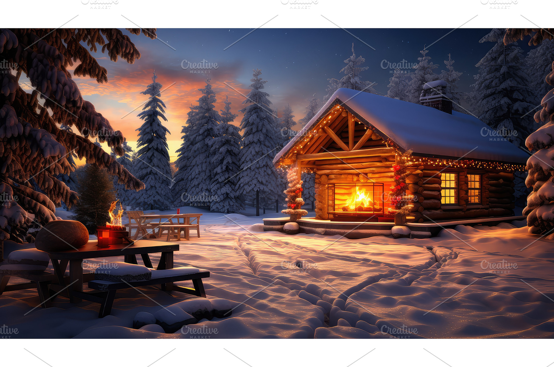 hot cozy winter scene ai generated, an Architecture Photo by pikepicture