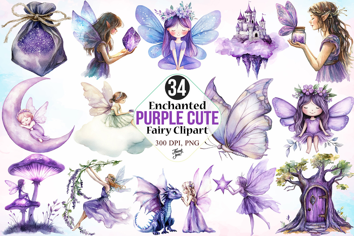 Enchanted Purple Cute Fairy Clipart, an Illustration by Canvas Craft (Photo 1 of 4)