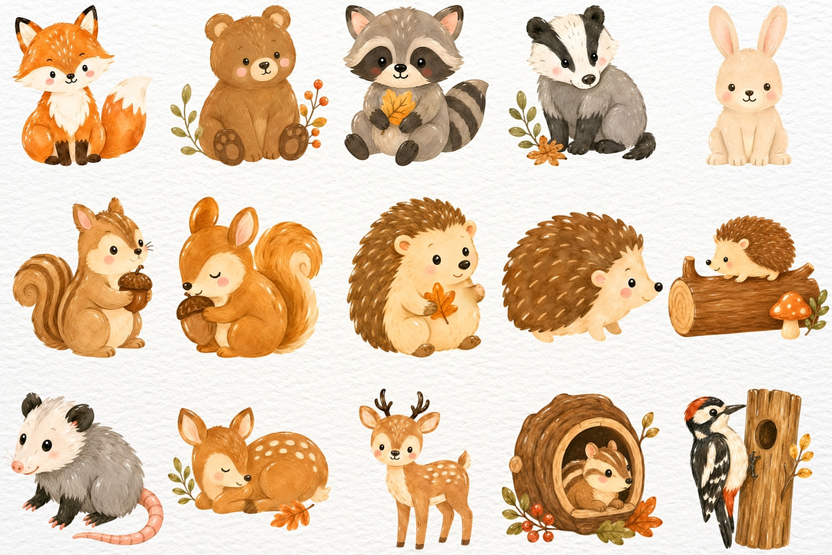 Autumn Woodland Animals Fall Clipart, an Animal Illustration by SugarCloudStudioArt (Photo 3 of 6)