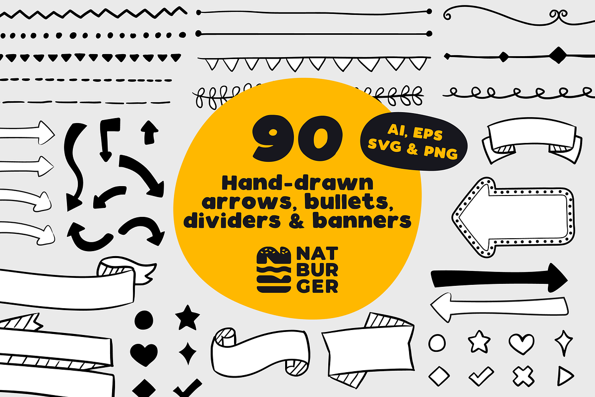 Hand drawn arrows, bullets, banners+, a Decorative Illustration by NatBurger (Photo 1 of 2)