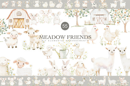 Watercolor Spring Farm Animal Set, an Animal Illustration by Pink Studio Art