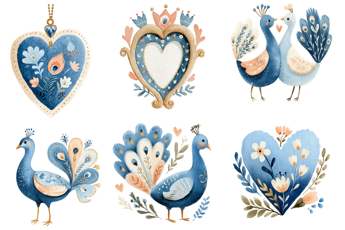 Valentine Damask Peacock Clipart, an Illustration by Designworld (Photo 6 of 6)