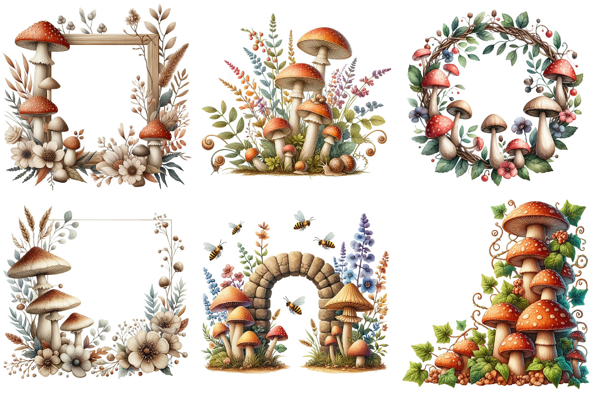 Mushrooms Border Clipart, an Illustration by Pixels.Craft (Photo 4 of 6)