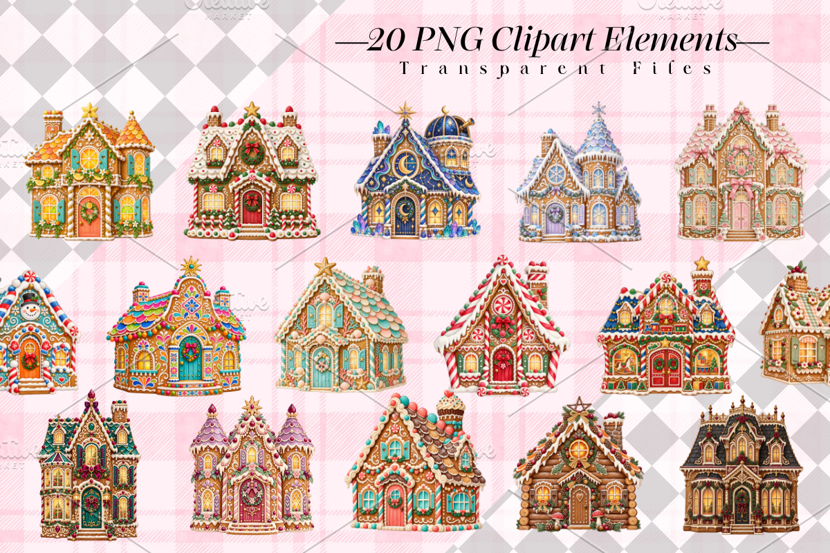 Christmas Gingerbread House Cliparts, a Seasonal Illustration by Ink Gallery (Photo 2 of 13)