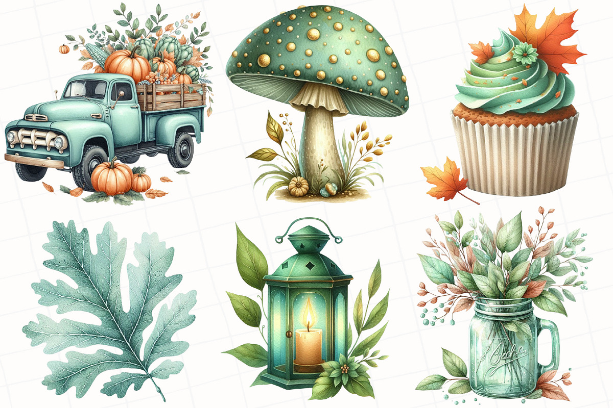 Mint Fresh Green Autumn Clipart, an Illustration by OK Design (Photo 4 of 5)