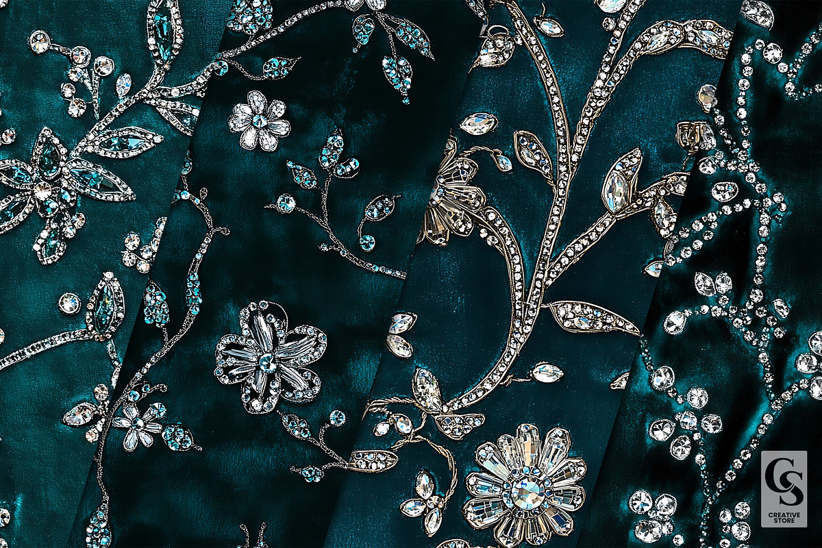 Teal Embroidered Rhinestones Velvet, a Pattern Graphic by Creative Store (Photo 2 of 5)