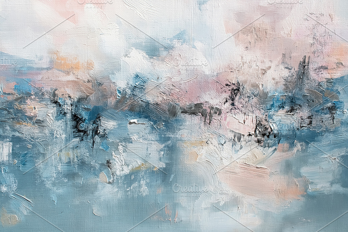 Abstract oil painting with pastel blue and pink colors expressin, a Decorative Illustration by Studio ANNA