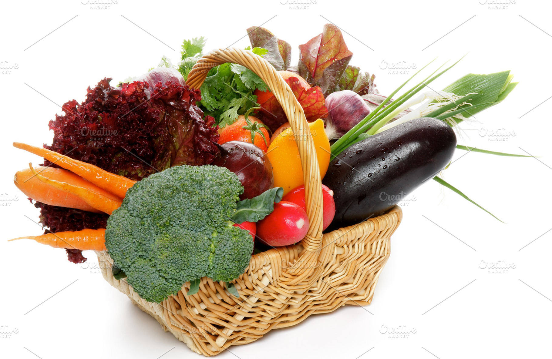 Vegetable basket stock photo containing broccoli and radishes, a Food & Drink Photo by zhekos