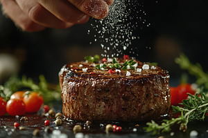 Delicious grilled steak seasoned wit, a Food & Drink Photo by Pixeness Studio