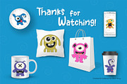 12 Cartoon Monsters., an Animal Illustration by KENO Mascots (Thumbnail 3 of 3)