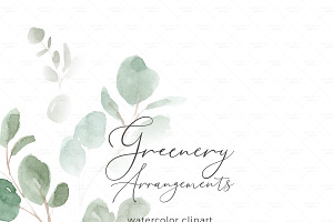 Watercolor Greenery Clipart Bundle