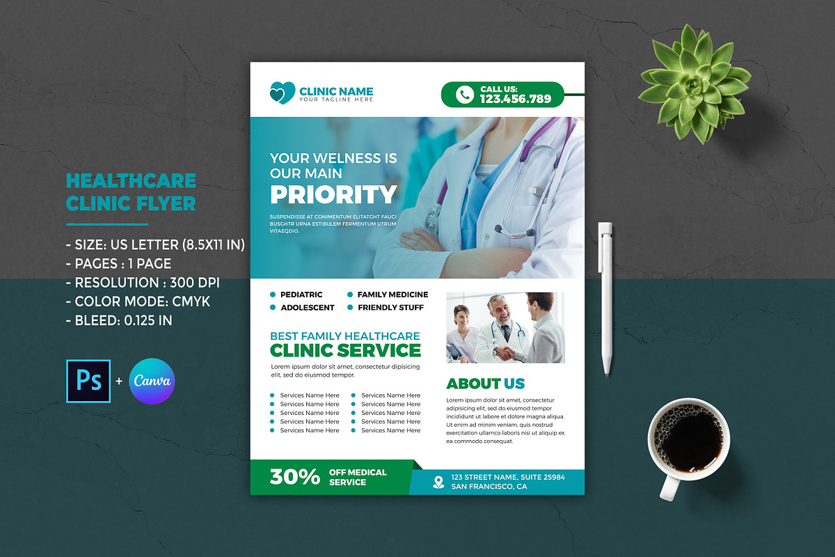 Healthcare Clinic Promotional Flyer, a Flyer Template by Designscozy (Photo 1 of 5)