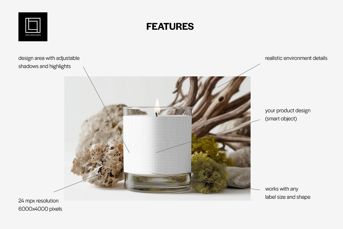 Clear Glass Organic Style Candle, a Household Mockup by 1001 mockups (Photo 2 of 8)
