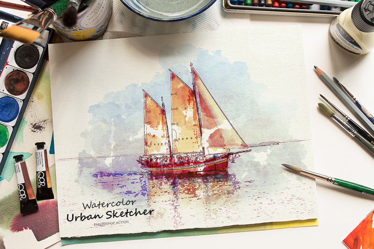 Watercolor Urban Sketcher PS Action, an Action Add-On by SlideSalad (Photo 1 of 21)