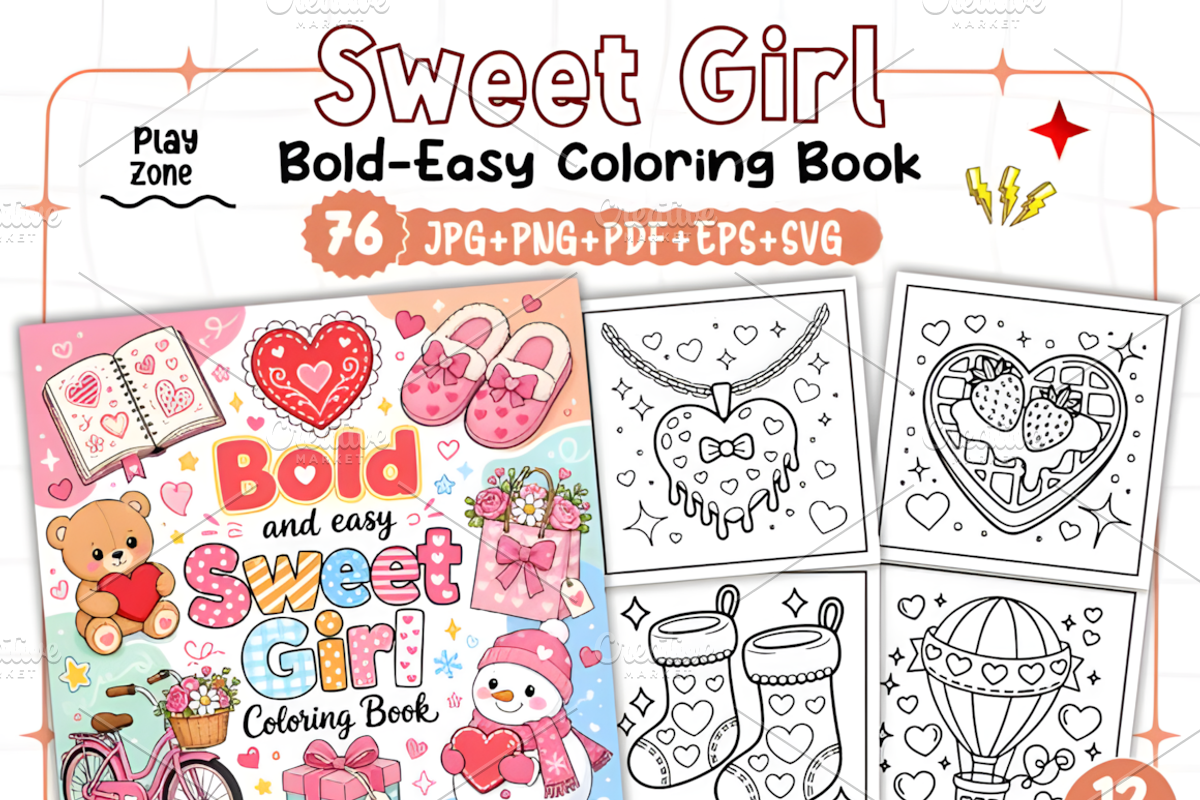 Sweet Girl Coloring Pages Bold &Easy, a Decorative Illustration by Design Station (Photo 1 of 3)