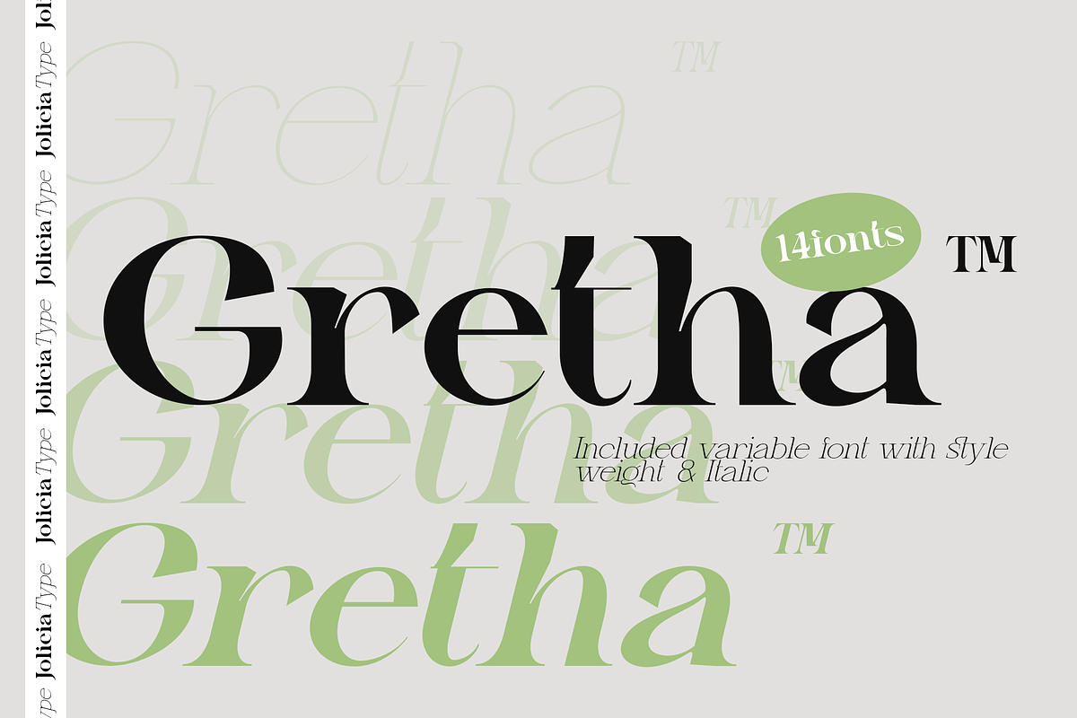 Gretha Family | 14 font family, a Serif Font by Jolicia Type (Photo 1 of 12)