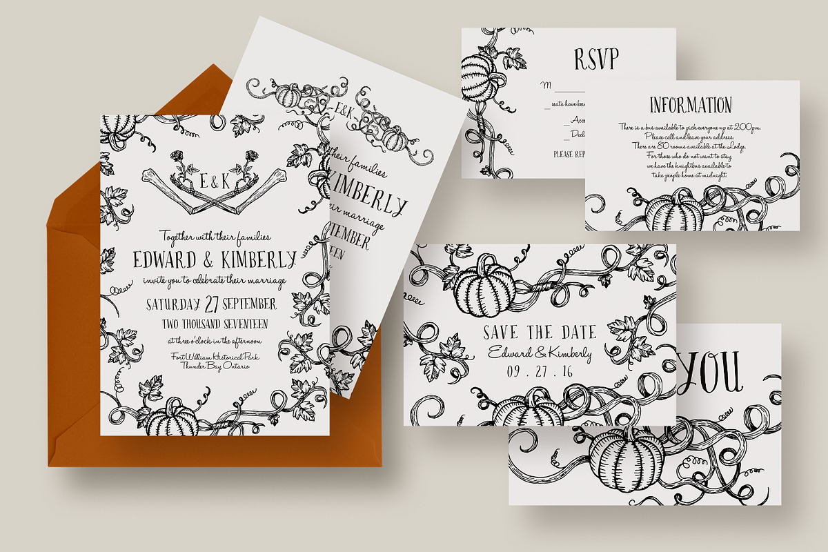 Halloween Pumpkin Wedding Suite, an Invitation Template by Knotted Design (Photo 6 of 6)