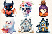 Watercolor Kawaii Halloween Clipart, an Illustration by DreamCafeArt (Thumbnail 2 of 7)
