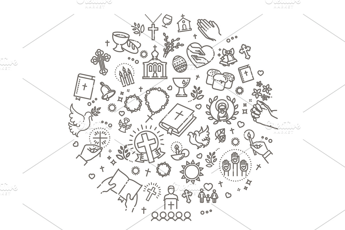 Christianity line illustration, a Decorative Illustration by Tettygreen