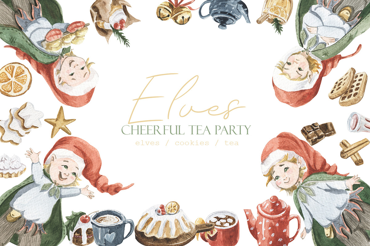 Elves. Cheerful tea party, an Illustration by Love Watercolor Store (Photo 1 of 6)