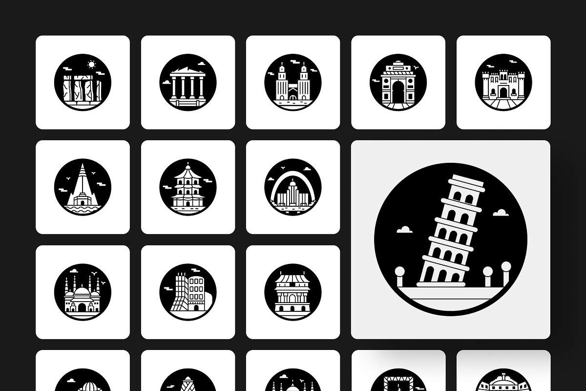 World Famous Landmarks Icons, a Solid Icon by Prosymbols (Photo 7 of 7)