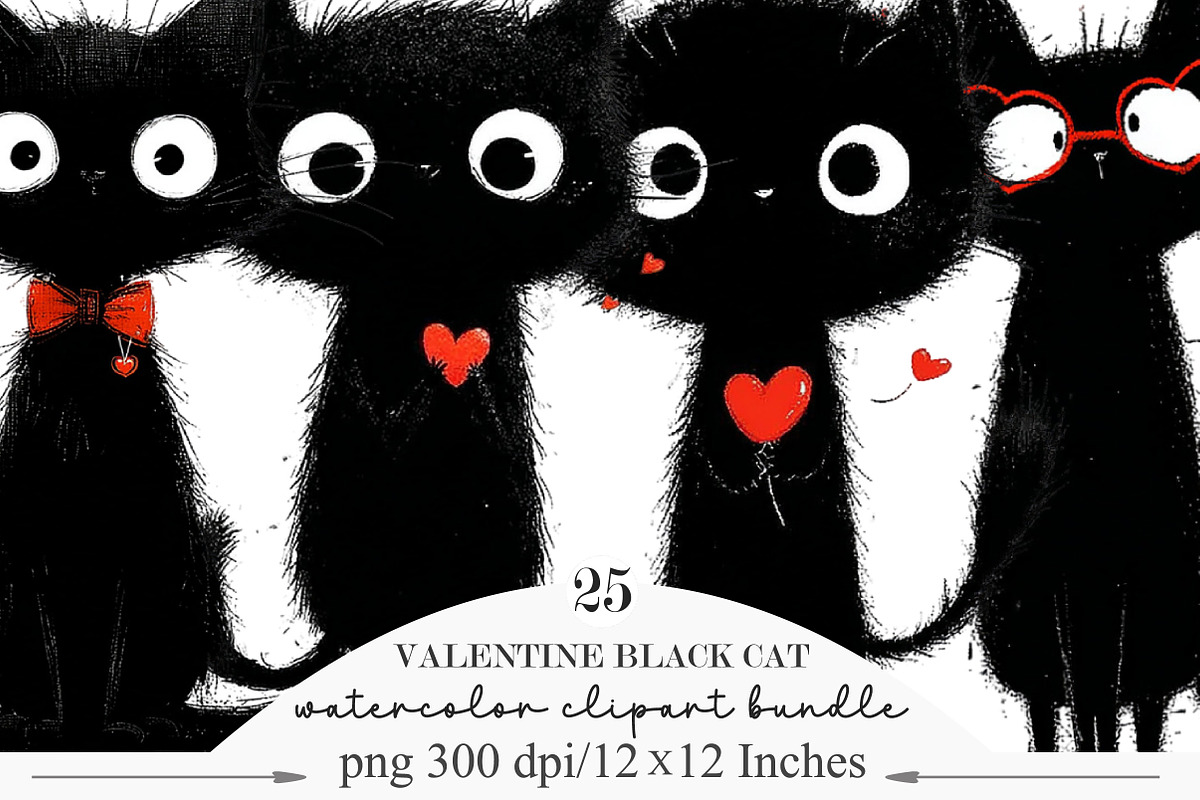 Whimsical Valentine Black Cat, an Illustration by Designking (Photo 1 of 5)
