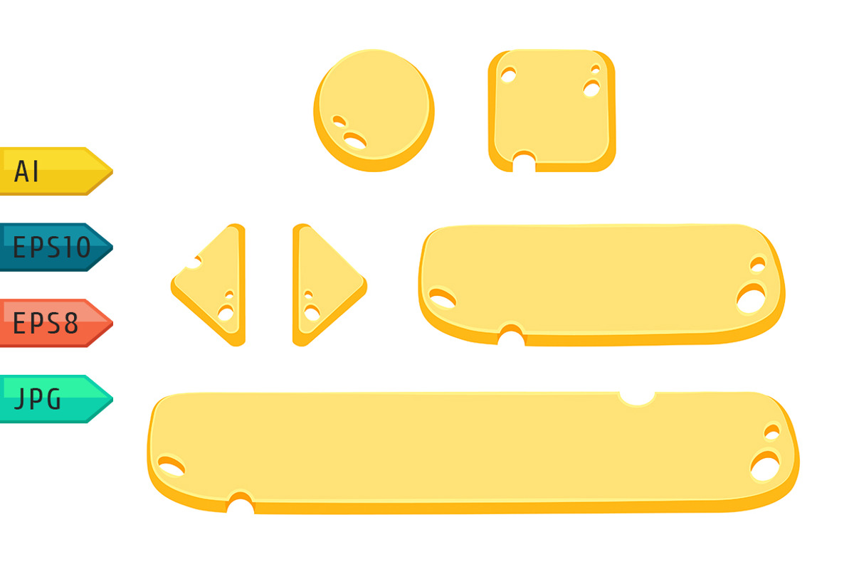 Game UI cartoon cheese buttons., a Templates & Theme by julia_musdotter