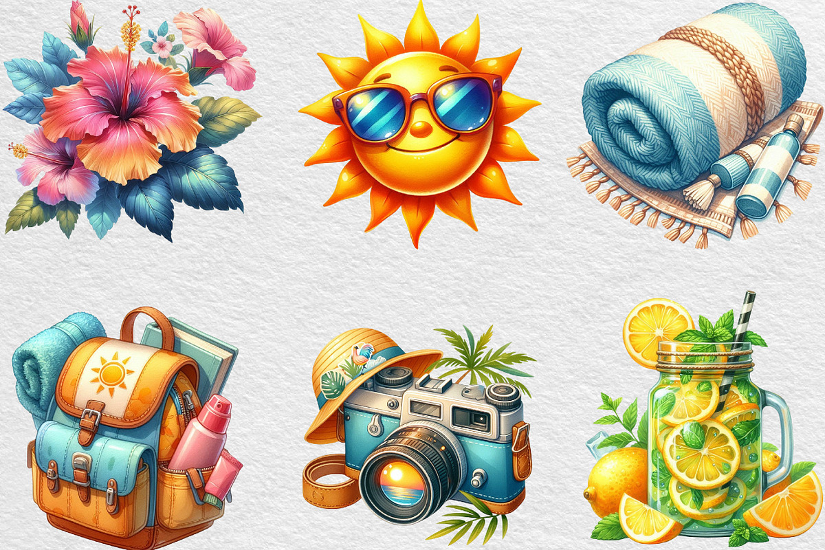 Watercolor Summer Vibe Clipart, an Illustration by Black Bird Studio (Photo 3 of 6)