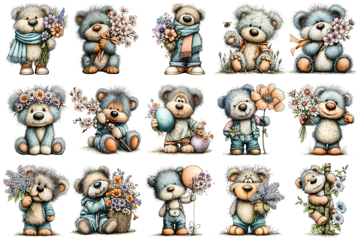 Icy Blue Spring Teddy Bear Clipart, an Illustration by OK Design (Photo 2 of 6)