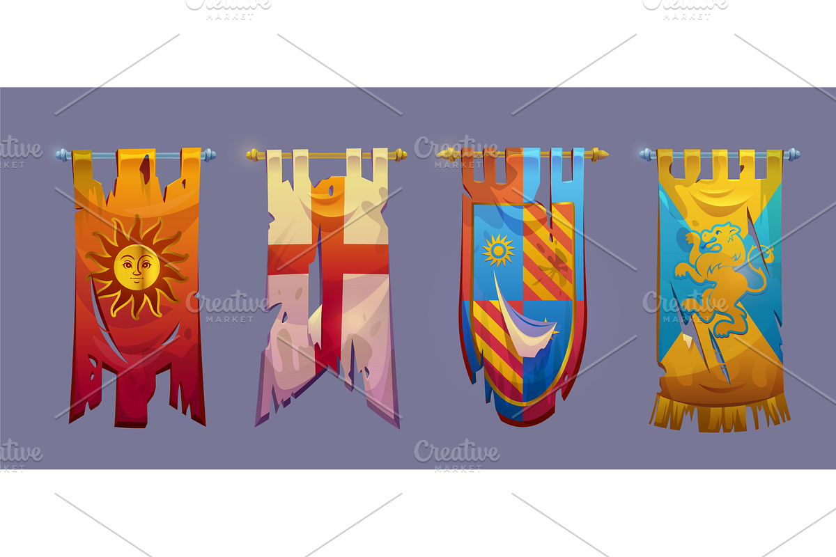 Medieval game banners hanging on, an Object Illustration by art PVP - market