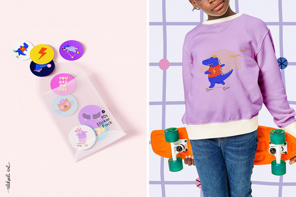 Cool Kid: 90s Graphic & Pattern Set, an Animal Illustration by AlekseliArt (Photo 12 of 13)