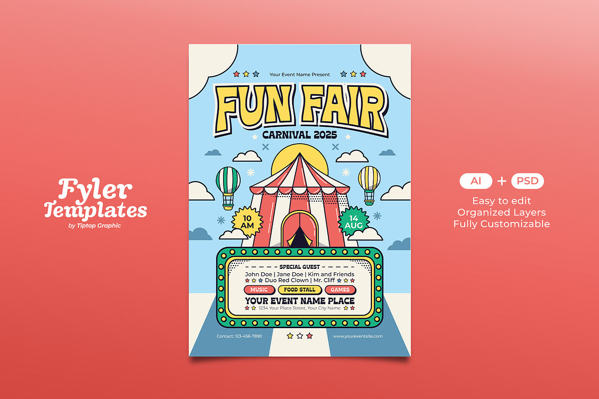 Retro Fun Fair Carnival Flyer, a Flyer Template by Tiptop Graphic (Photo 1 of 5)
