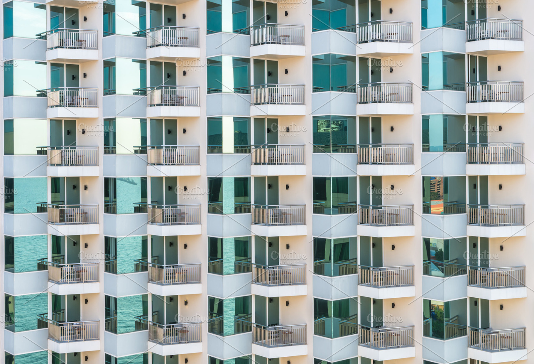 Pattern of balconies and windows stock photo containing pattern and balcony, an Architecture Photo by Tzido Gallery